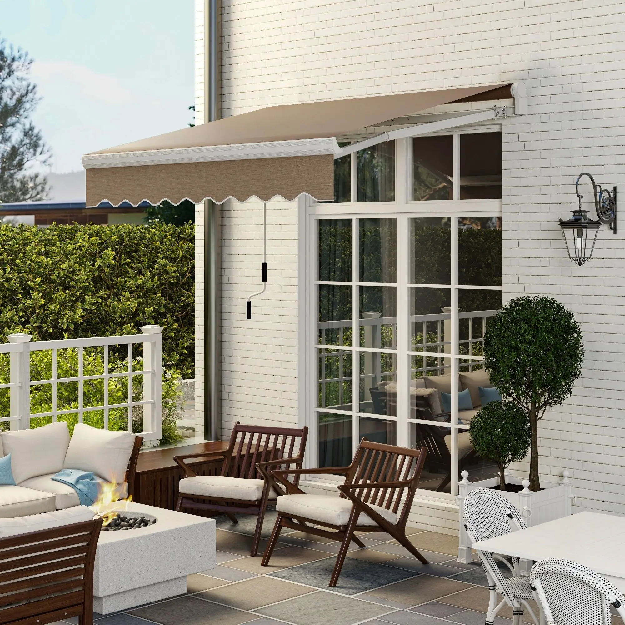 

For 8' x 6.6' Patio Retractable Awning Manual Exterior Sun Shade Deck Window Cover, Brown