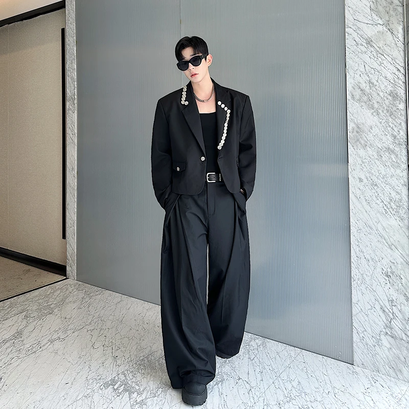 

Autumn ort Tailored Suit Set Men's Decorative Irregular Button Wide Leg Pants Casual Comfortable Breathable Stripe Pattern