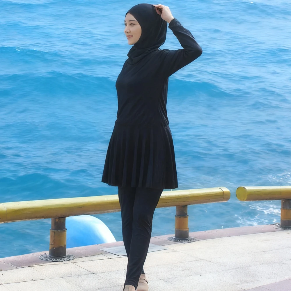 

3 шт. скромный буркини черный мусульманский купальник буркини женский купальник исламский полный чехол хиджаб пляжная одежда купальники Maillot De Bain