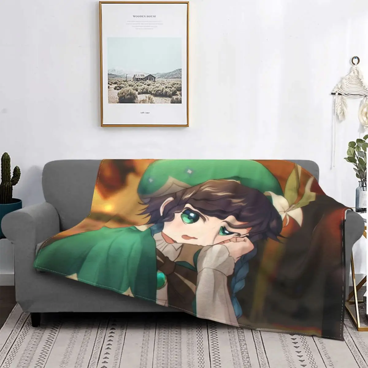 Venti Genshin Impact Blankets Fleece Winter Anime Style Cute Lightweight Thin Throw Blanket for Bedding Couch Plush Thin Quilt