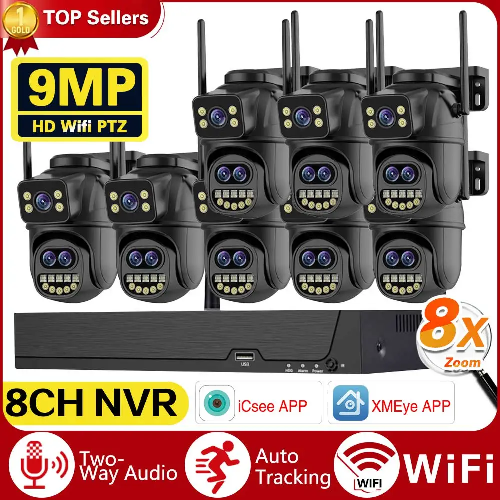 

9MP 5K WiFi IP Camera 8X Zoom Dual Screens PTZ Wifi Surveillance Camera Outdoor 8CH WiFi NVR CCTV Surveillance Protection Kit