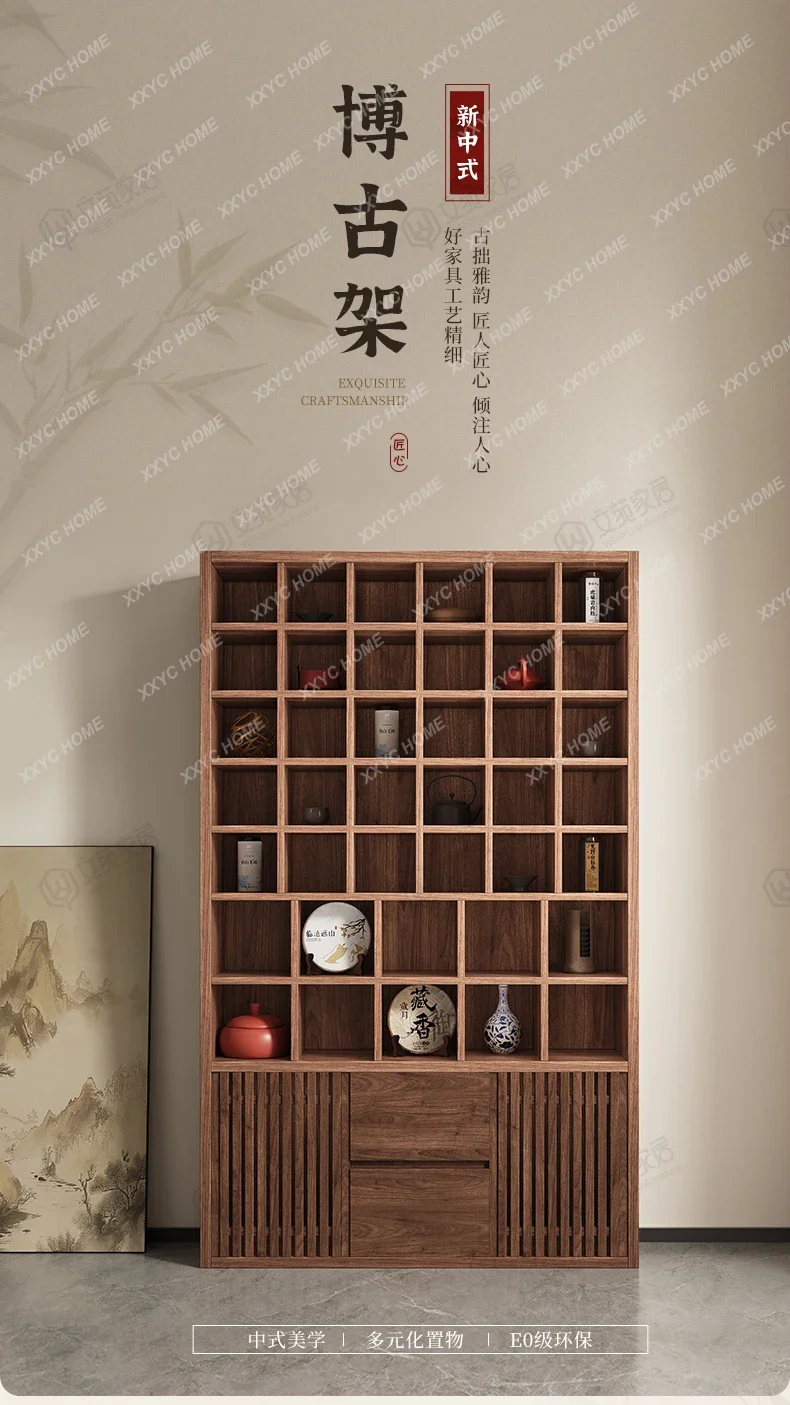 A Medieval New Chinese Solid Wood Bogu Rack Teapot Teacup Storage Display Cabinet Tea Shelf