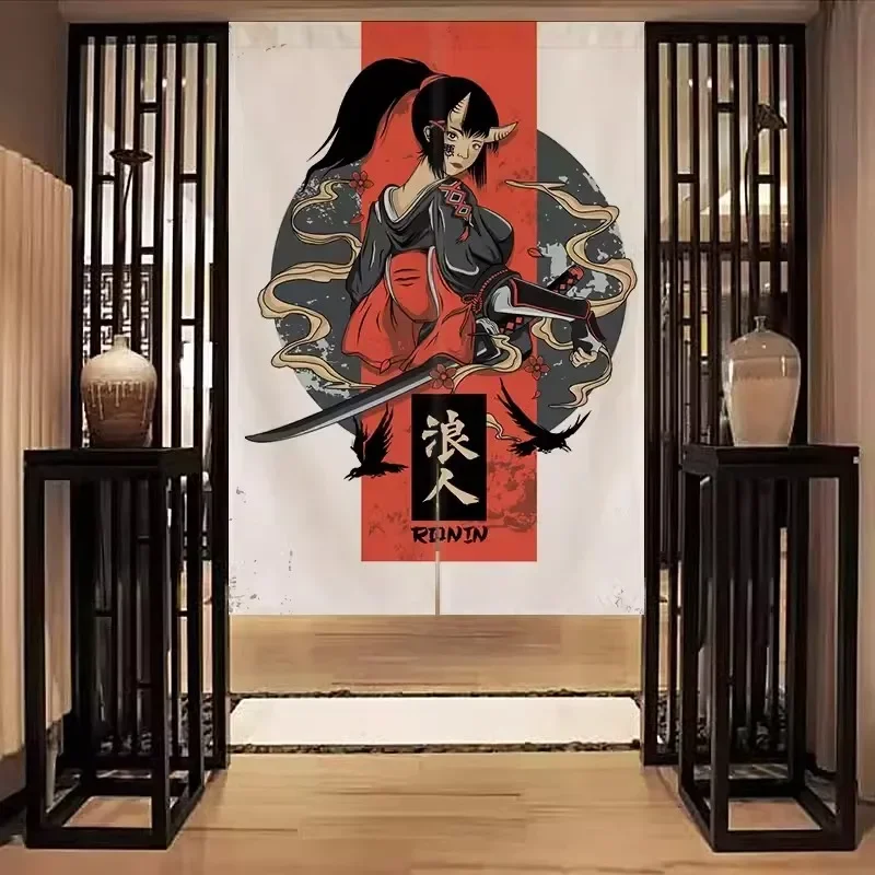 Sushi Worrior Pattern Door Curtain, Restaurant and Hotel Decor, Home