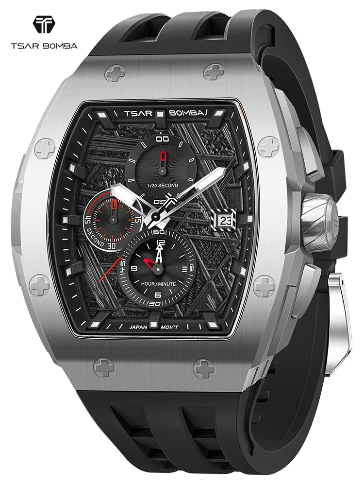 TSAR BOMBA Watch for Men Luxury Multifunctional Chronograph Tonneau Wristwatch Gift for Men