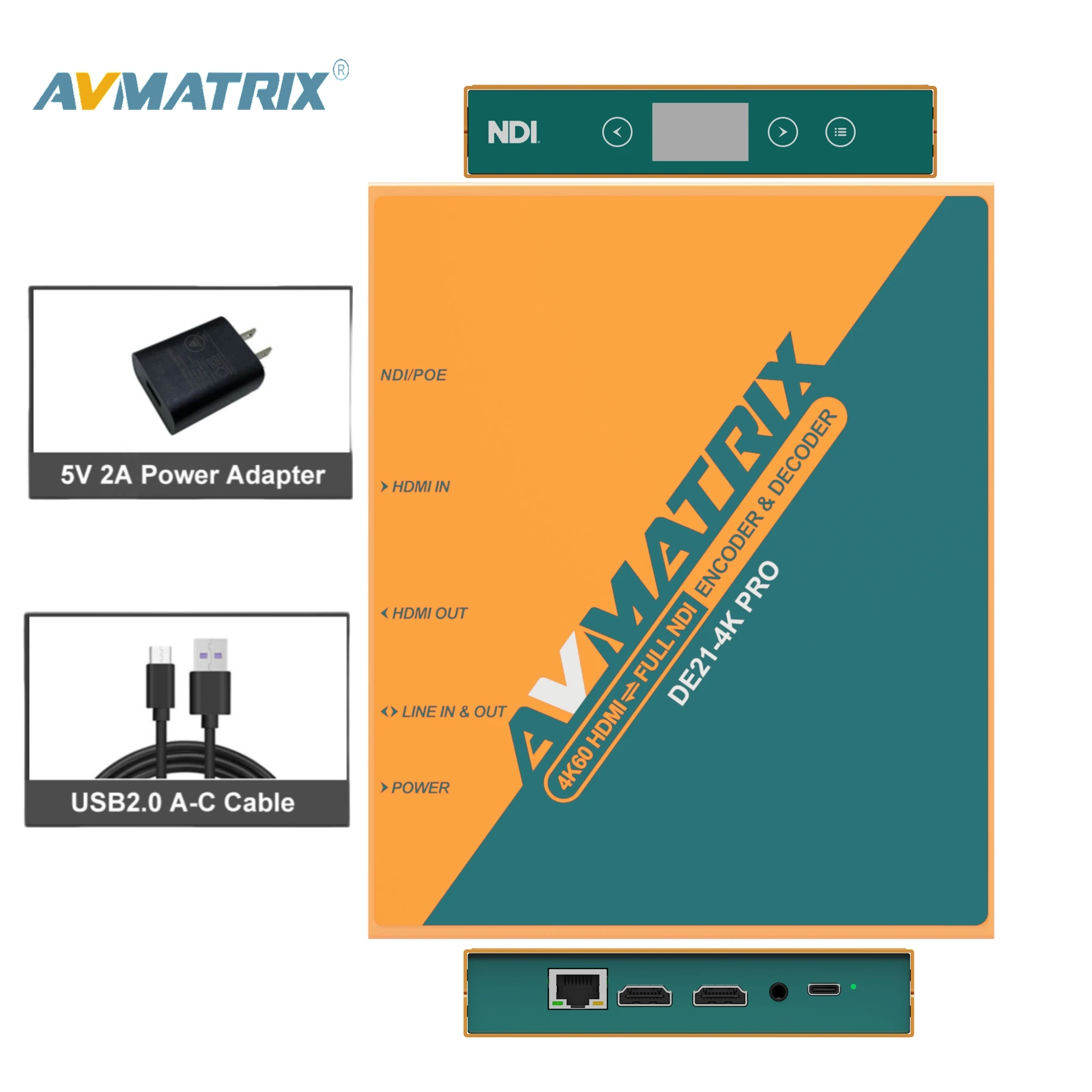 AVMATRIX Advanced 4K for Full NDI Codec Supporting 4K 60Hz Encoding/Decoding LCD Screen for Professional Broadcast 3-Year