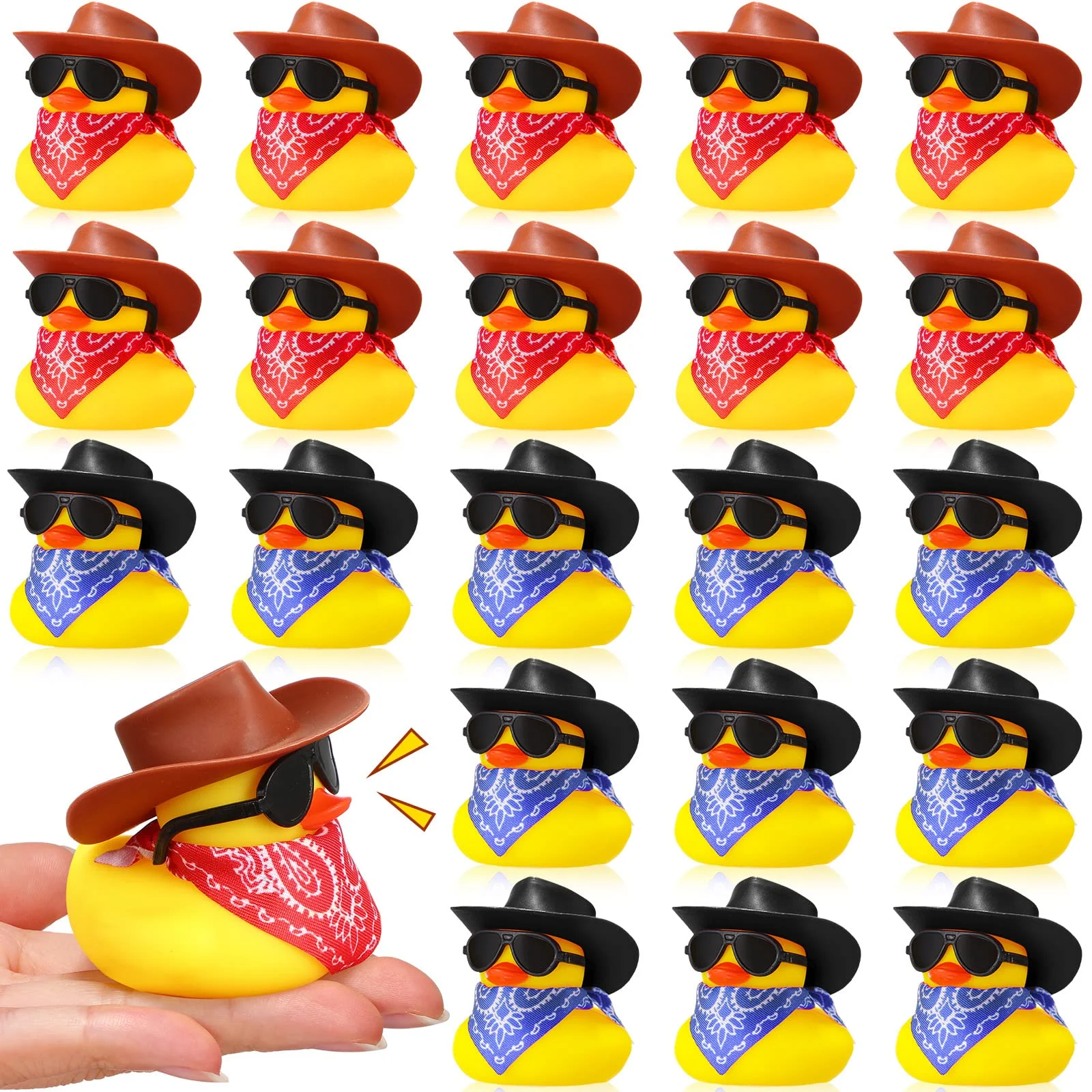 Cowboy Rubber Duck Mini Yellow Duckies Bath Party Toy Tiny Ducks Bathtub Toy with Cowboy Hat Paisley Bandanas Sunglasses