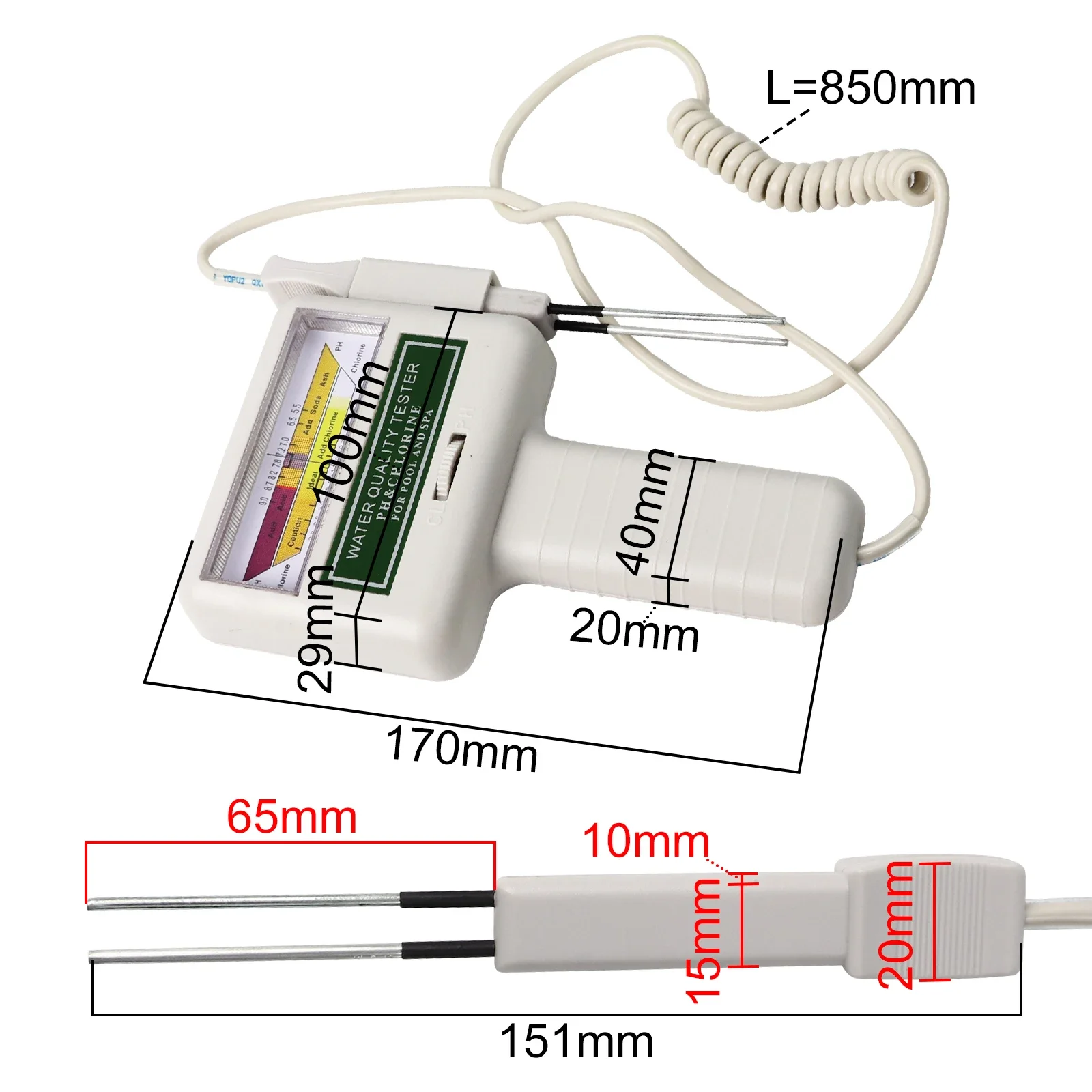 Chlorine Meter Chlorine Tester PH Tester Chlorine Water Quality Testing Device CL2 Measuring for Pool Aquarium