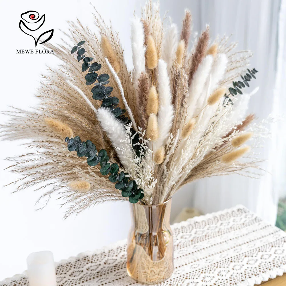 

Dried Natural Eucalyptus Leaves Pampas Grass 100pcs Flower Bouquets Boho Decor Home Study Desk Arrangement Couple Birthday Gifts
