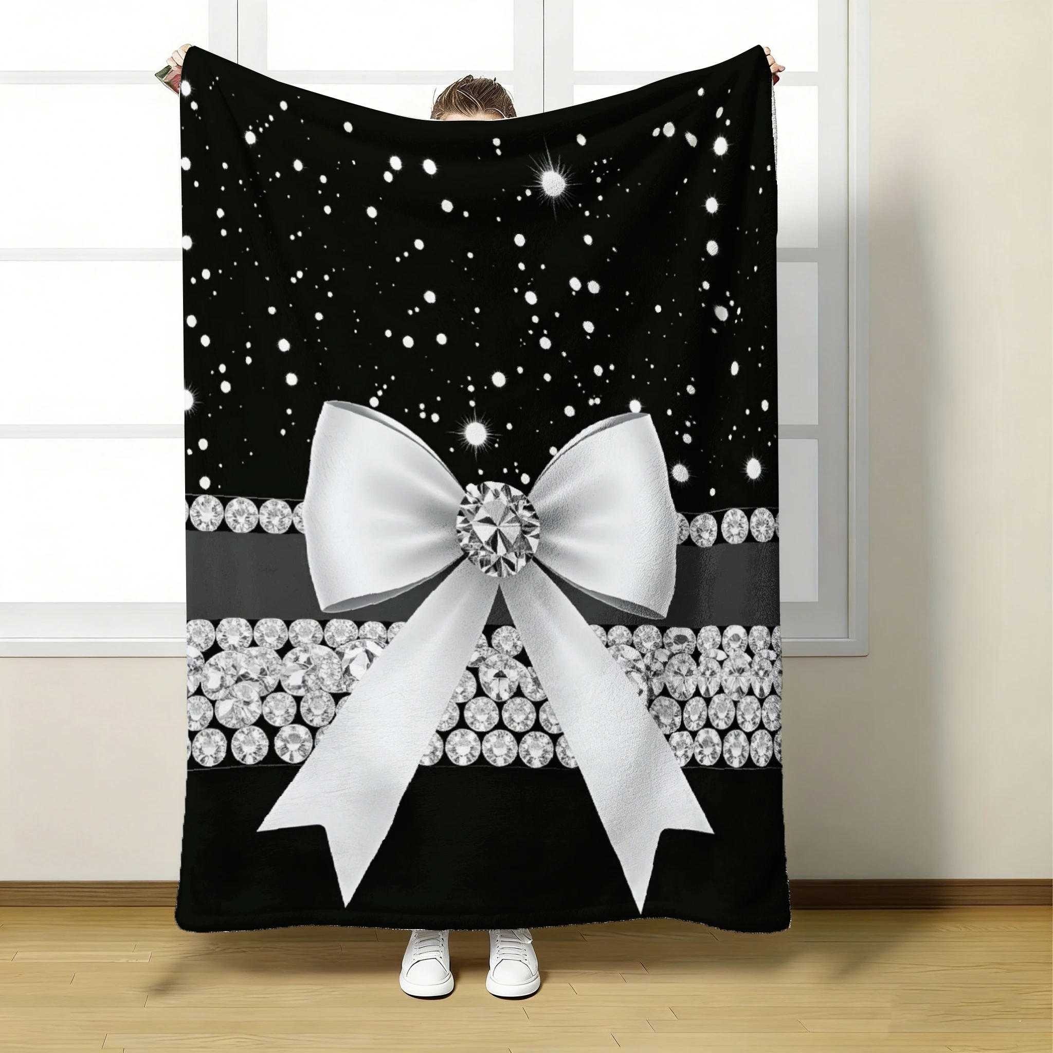 1 Stück Schwarze Schimmernde Banddecke Geeignet für Sofa, Bett, Camping, Weiche Flanell-Maschinenwaschbare Leichte Kuscheldecke für den Außenbereich 280GSM