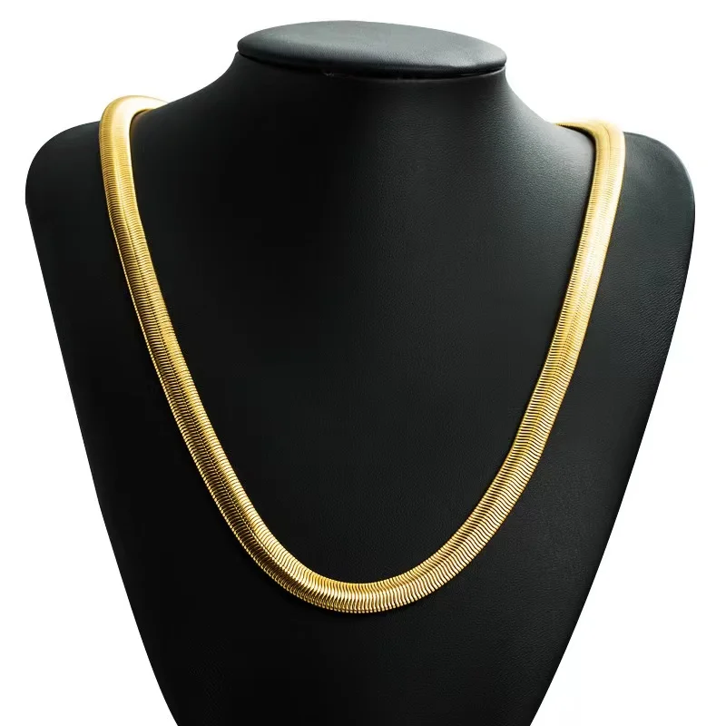 GANEMLY 316L Stainless Steel Snake Bone Chain Necklace For Women New Hip Hop Punk Gift Waterproof 2-Color Neck Chain Jewelry
