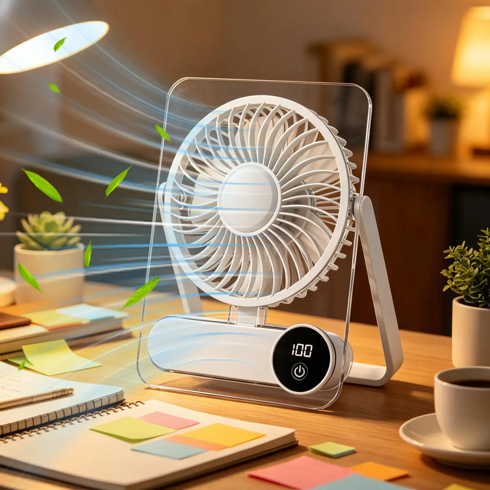 Quiet Desk Fan Cooler 1200mAh Rechargeable 100 Speeds Digital Display Small Fan for Desk for Home Office Bedroom Sleep Nap