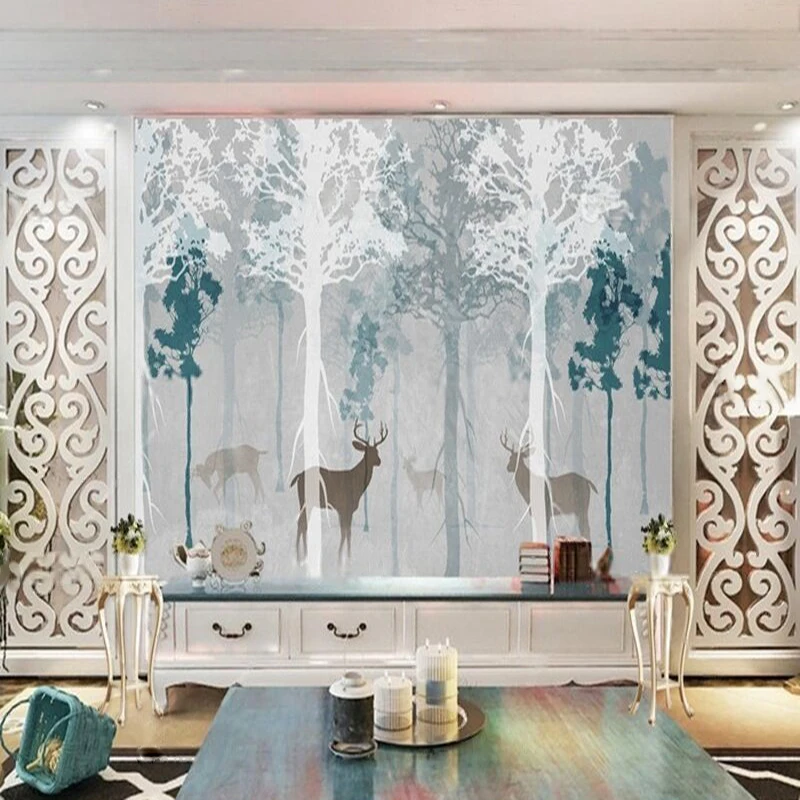 Modern elegant fresh and dreamy Nordic style natural TV luxurious home decoration bedroom sofa background wall painting paper