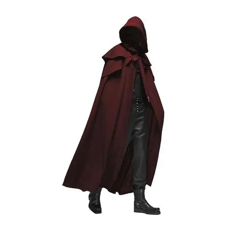 Men Monk Cosplay Outfit Medieval Vintage Gothic Hooded Loose Black Long Cape Poncho  Trench Winter Cloak Coat  Halloween view 4