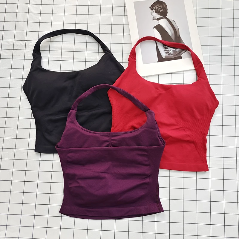 Women's Square Neck Deep Open Back Halter Bralette - Thick Straps, Slim-Fit, Removable Pads, Outerwear-Friendly Casual Top
