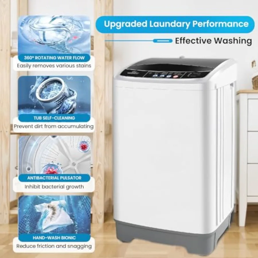 Portable Washing Machine 17.8Lbs 2.4 Cu.ft Full Automatic Washer with 10 Programs and 8 Water Levels LED Display and Drain Pump