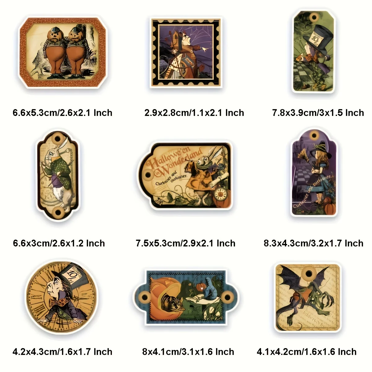 54 Pcs Alice in Wonderland Theme Stickers Vintage Tag Stickers for Water Bottle Laptop Junk Journal Scrapbook Supplies