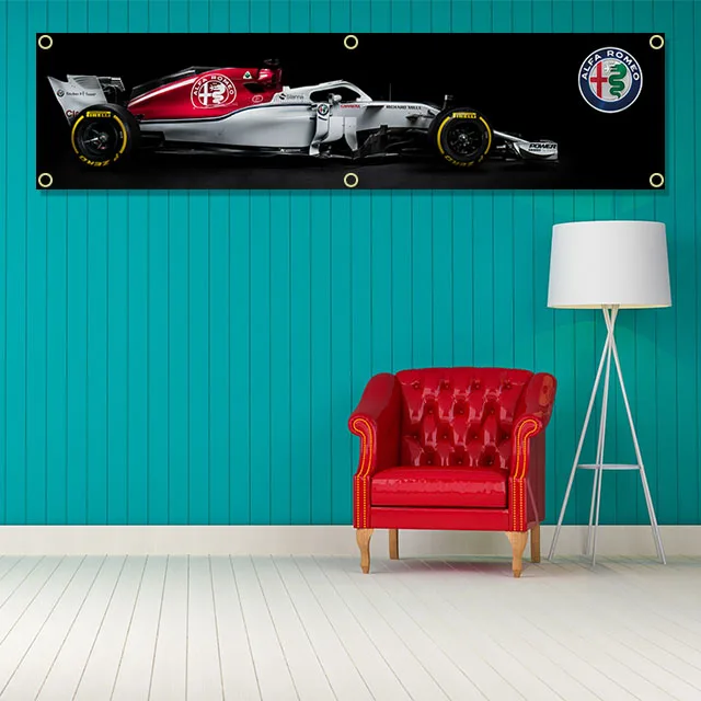 60X240cm Alfa Romeos Racing Flag Polyester Printed Garage or Indoor Outdoor Decoration Banner