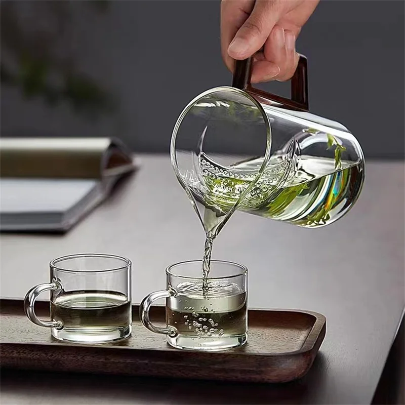 500ml Heat-resistant Glass Fair Cup Crescent Filter With Wooden Handle Green Tea Cup Chahai Kung Fu Tea Set Tea Divider Teacup