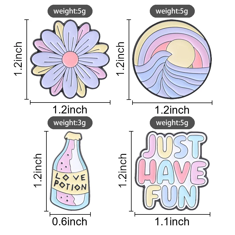 Pastel Positive Quote Enamel Pins Flower Wave Sunset Potion Brooches Lapel Badges Just Have Fun Jewelry Gift for Friends