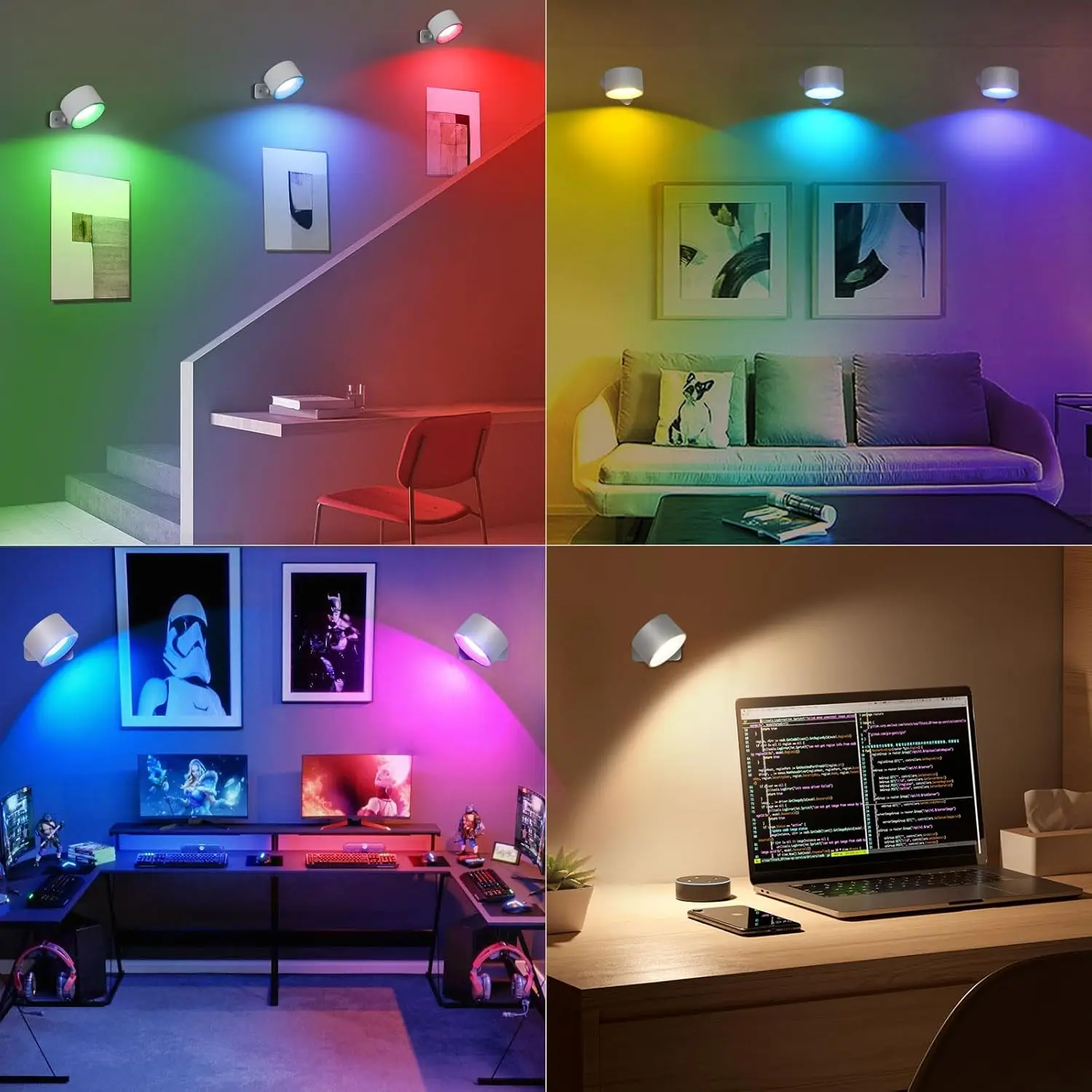 RGB Modern LED Wall Sconces Lamp, 2000mA Battery USB Charge, Touch Controlled 3-level Brightness Modes, 360 Degree Free Rotation