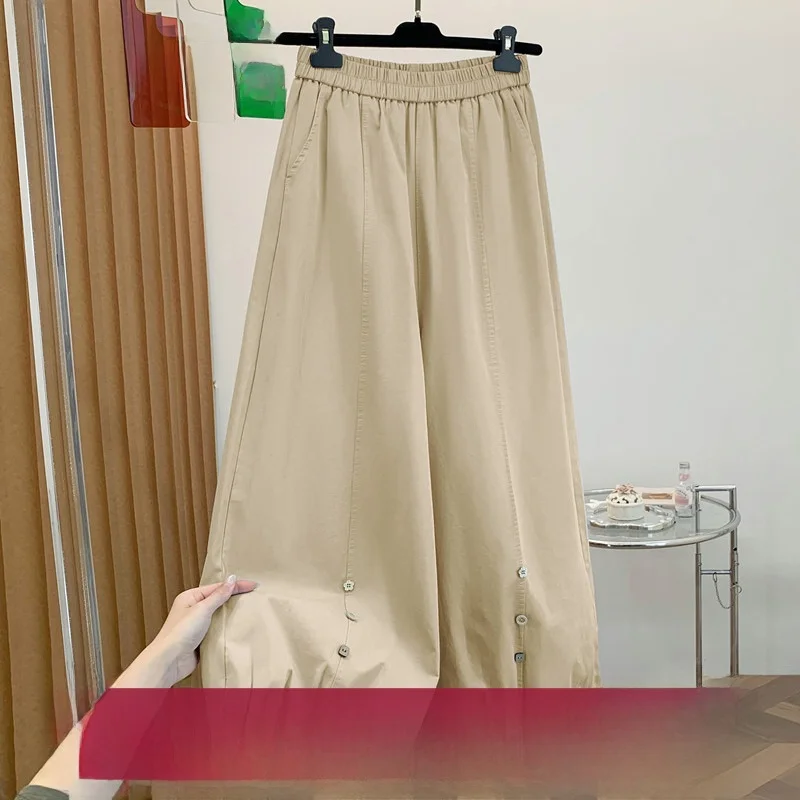 

Весенне-летние свободные брюки с пуговицами и кружевной отделкой, с цветочным узором, женские брюки-фонарики, укороченные широкие хлопковые брюки