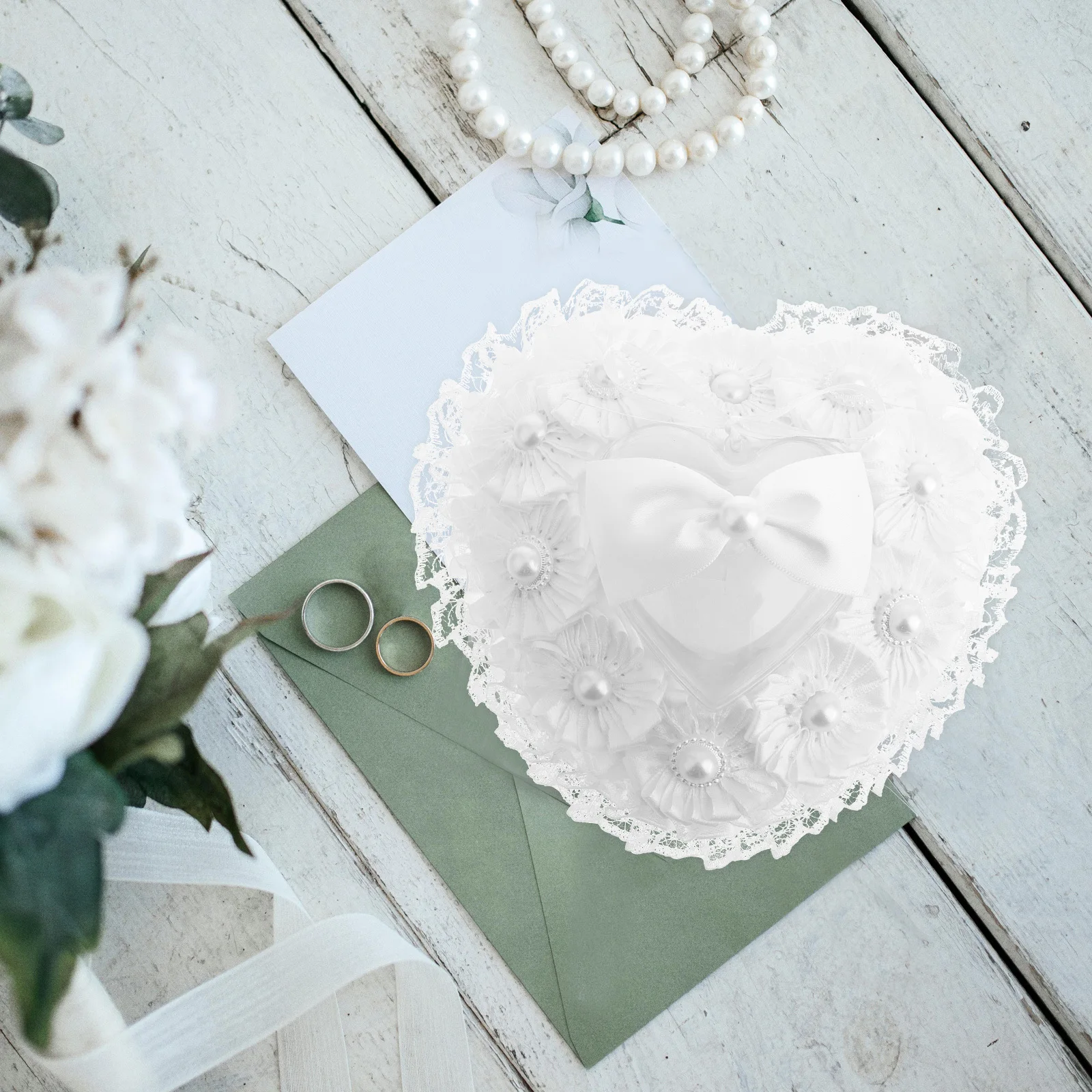

Wedding Ring Box Decorative Pillow Proposal Supplies Bearer Engagement Cushion for Red Flower Party Decoration