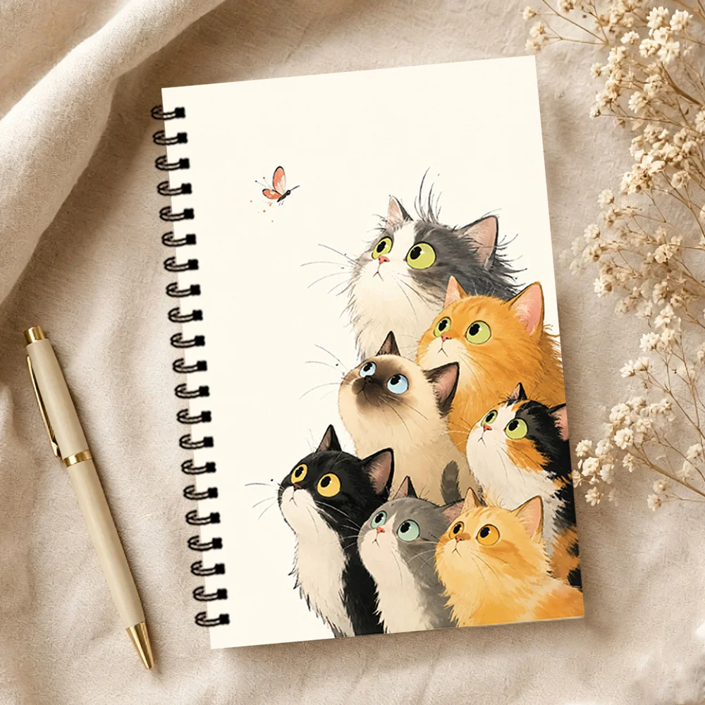Healing Cat themed Notebook 1pc, Blank Lined Pages, Ideal Gi