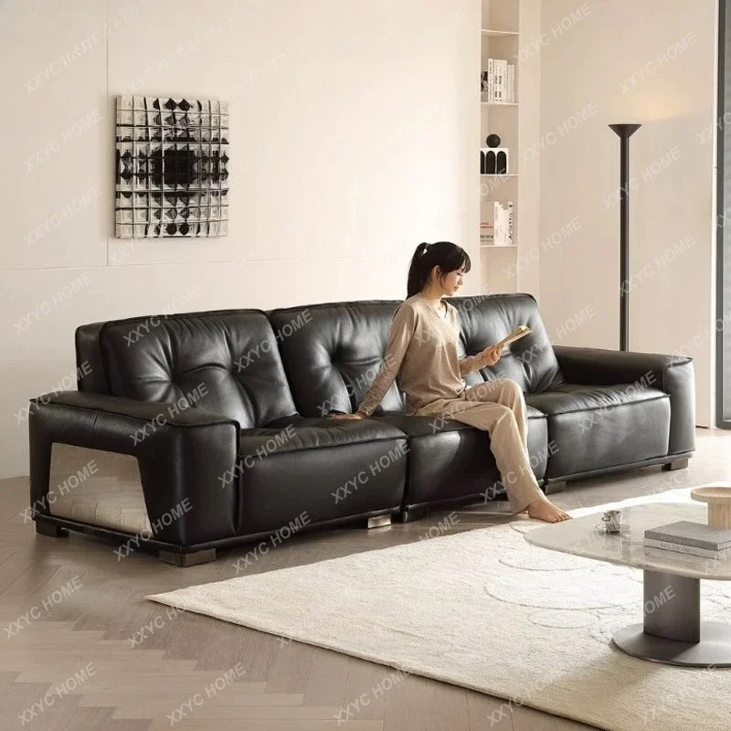 K minimalist black diamond leather sofa living room straight row  sofa