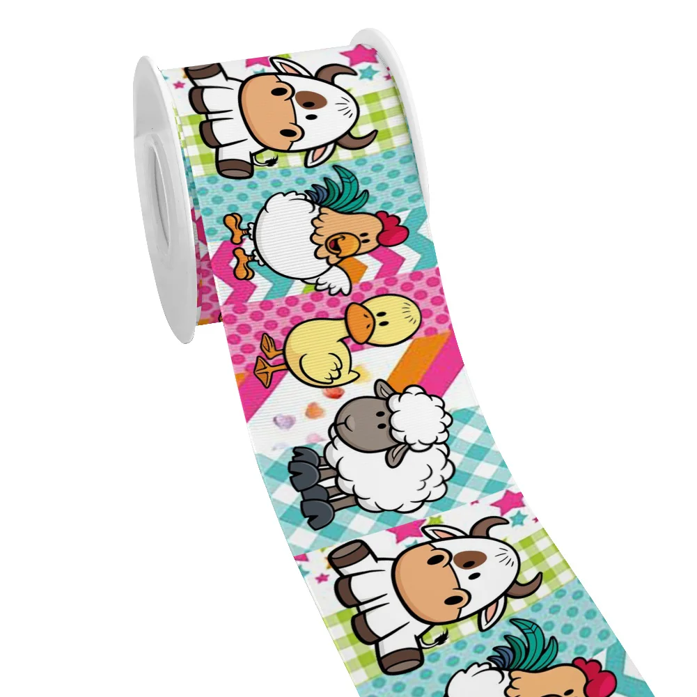 Cows Cartoon Animals Pattern Printed Grosgrain Ribbon for Cheer Bows DIY Girl Headwear Hair Bows Satin Ribbon