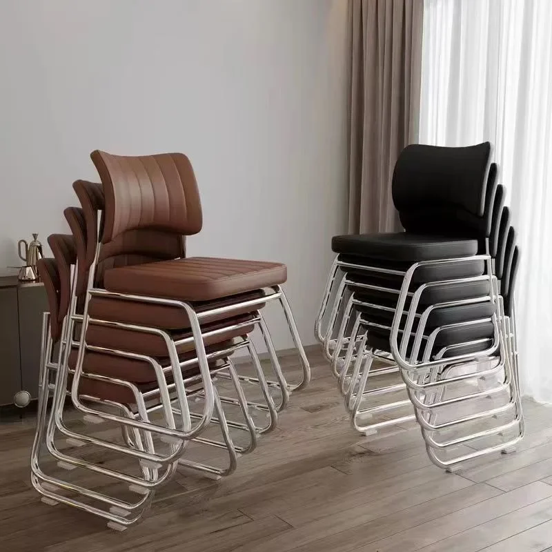 

​Modern Armless Conference Chairs Set of 5 Ergonomic Faux Leather Office Chairs with Lumbar Support for Meeting Room Home Office