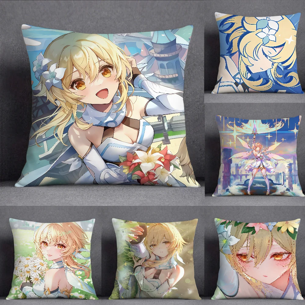 Genshin Impact Lumine Cushion Cover Square Double-Sided Printing Sofa Cushion Cover Pillowcase Bedroom Bedside