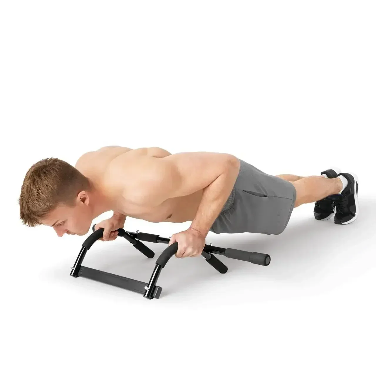 Barra de dominadas multiusos, 12 empuñaduras, capacidad de peso de 250 libras, equipo de gimnasio para puerta en casa (negro)