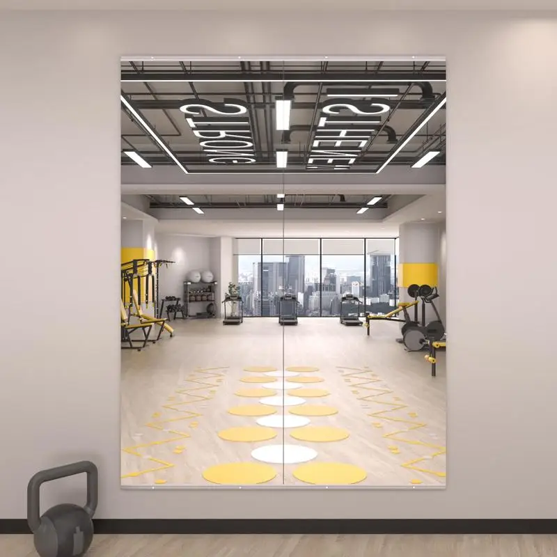 

64"x24" 2-Pack Modern Wall-Mounted Gym Mirror, Framed Silver Design