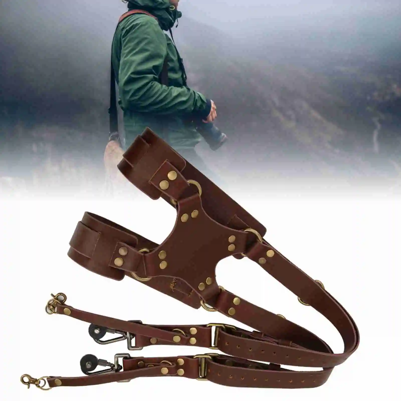 Adjustable Dual Leather Rivet Double Shoulder Digital Camera Shoulder Strap Harness Accessory