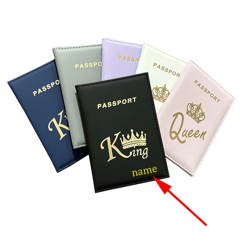 

King and Queen Personalised Passport Cover with Gold Color Name for Couple Customizable Personalized Passport Book Holder