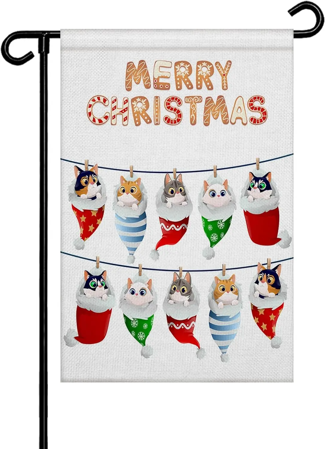 Merry Christmas Garden Flag 12x18inch Double Sided Cute Cats in Socks House Yard Flags Welcome Outdoor Indoor Banner for Home