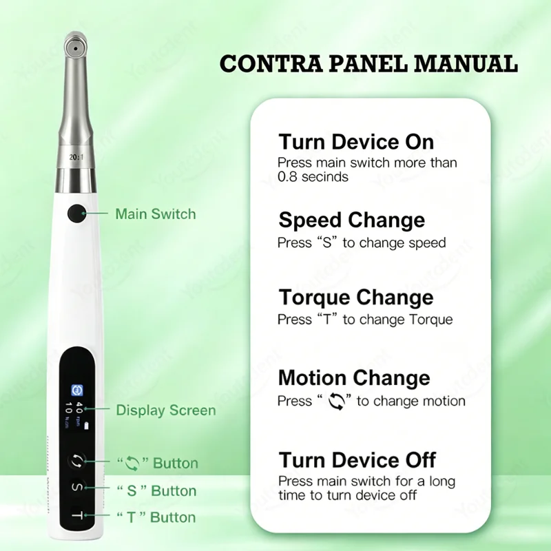 Wireless Dental Implant Motor Electric Torque Wrench 20:1 Contra Angle 10-50Ncm Adjustable Speed LCD Display Implant Driver view 3