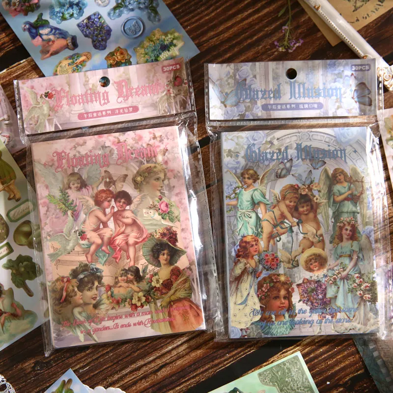 

Floating Dream Series Vintage Sticker Book, Angel Figure Collage, European Classical Journal Material, Artistic DIY Decorative G