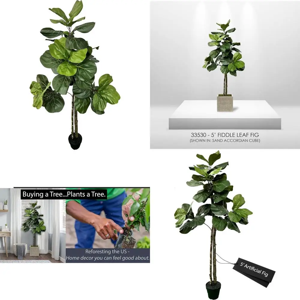 

Этично произведенное искусственное дерево Лирата высотой 5 футов, зеленое, с стволами из натурального дерева, гипоаллергенное