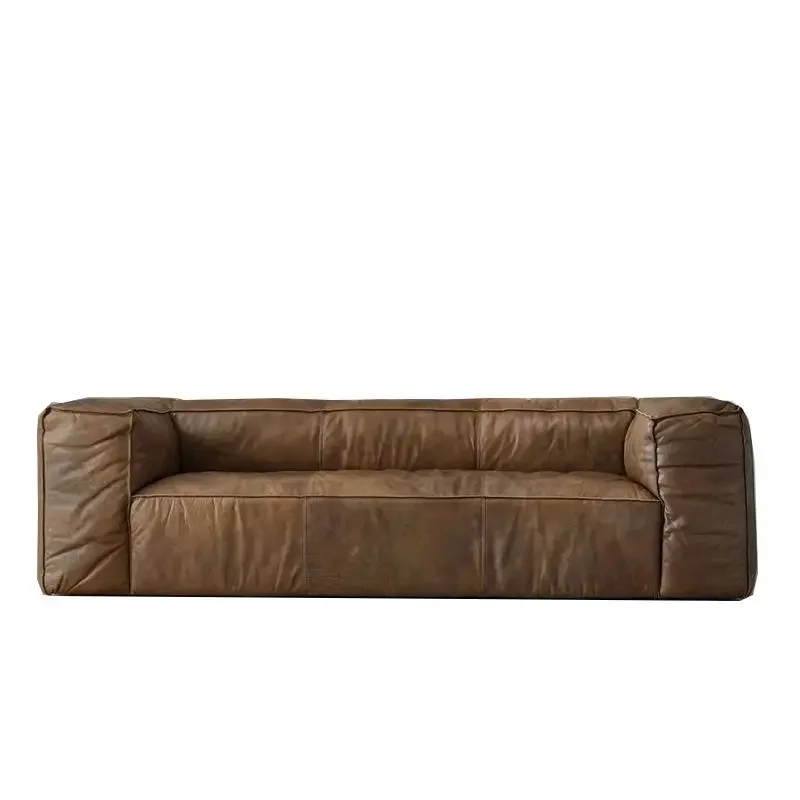 

American style, leather art sofa, minimalist small apartment, retro sofa