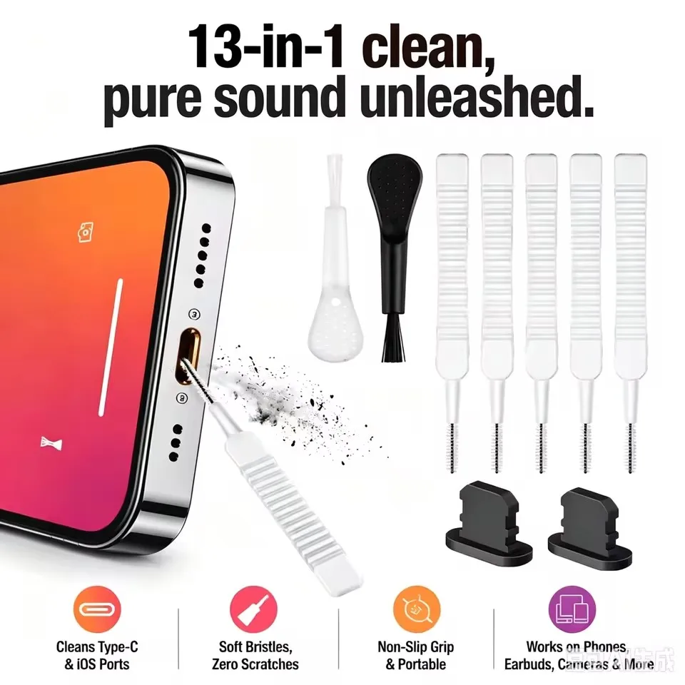 Mobile Phone Speaker Charging Port Cleaning Set Dust Plug for iPhone 16 15 17 Earphones Clean Kit Brush for Samsung Xiaomi