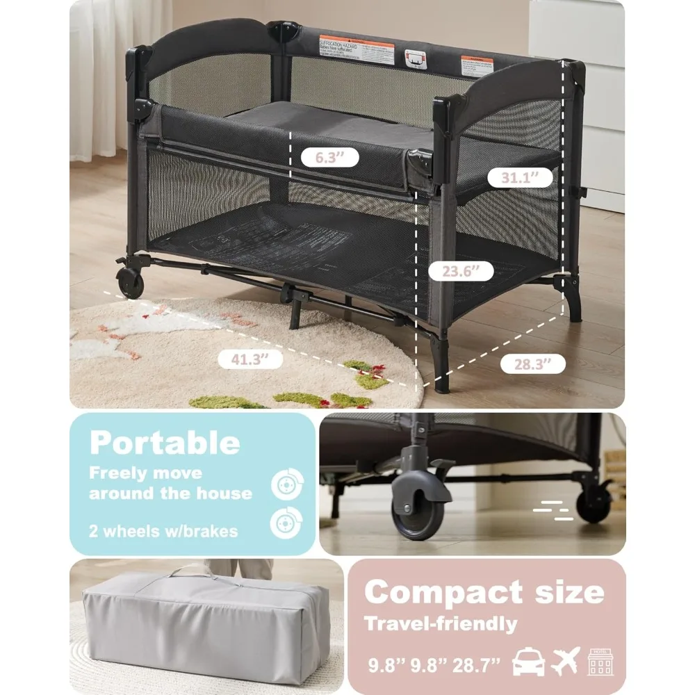 4 في 1 سرير أطفال بجانب السرير، طاولة تغيير محمولة قابلة للتحويل لحديثي الولادة مع فرامل عجلات #5
