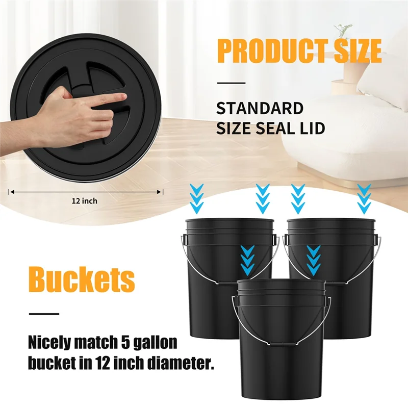 

RMWIN-Leak-Proof 5 Gallon Bucket Lids(4 Pieces), 12Inch Plastic Seal Screw Top Airtight Replacement Drum& Pail Covers