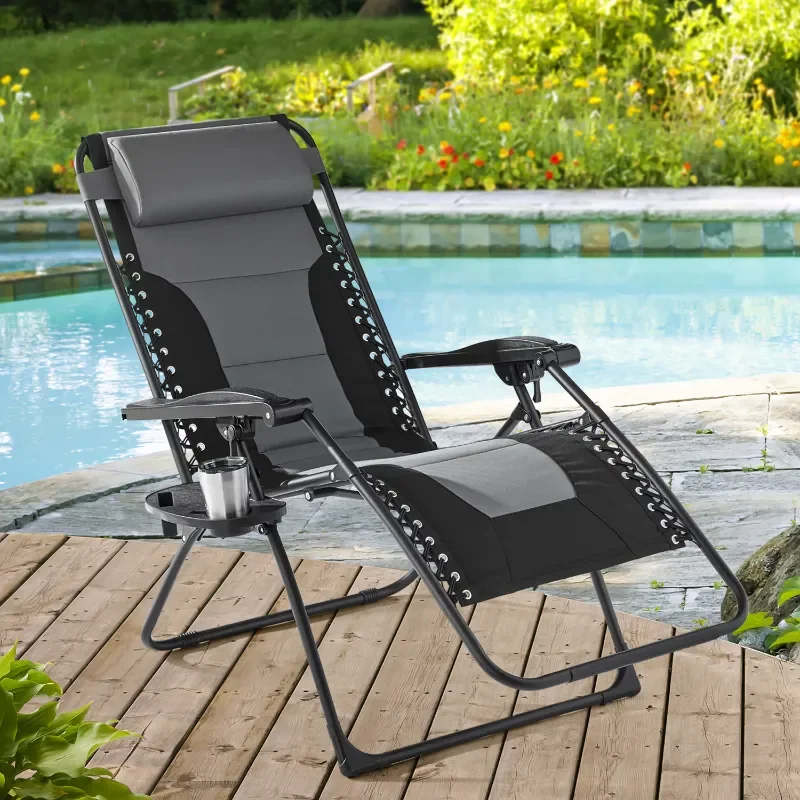 Oversized Zero Gravity Chair Bungee Sling Lounger, Gray and Black