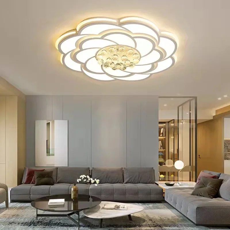 New Crystal Living Room Lamp Simple Modern Rotunda Headlight Large Size Flower Led Ceiling Lamp  люстра светодиодная