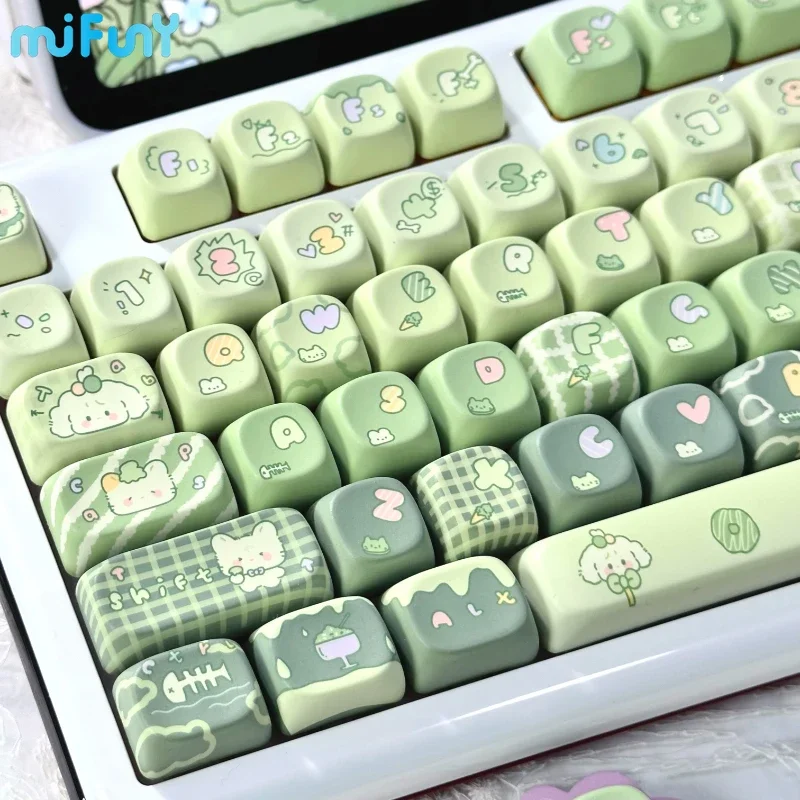 Imagem -03 - Matcha Spherical Keycaps para Teclado Mecânico Pbt Personalizado Ponto de Perfil Xoa Bonito Floresta Verde Anime Jogos