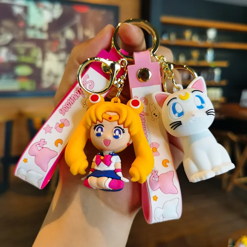 Anime S-a-i-l-o-r M-o-o-n Keychain Cartoon Cute Cat Figures Keyring Mars Jupiter Mercury Backpack Car Key Chain Christmas Gifts