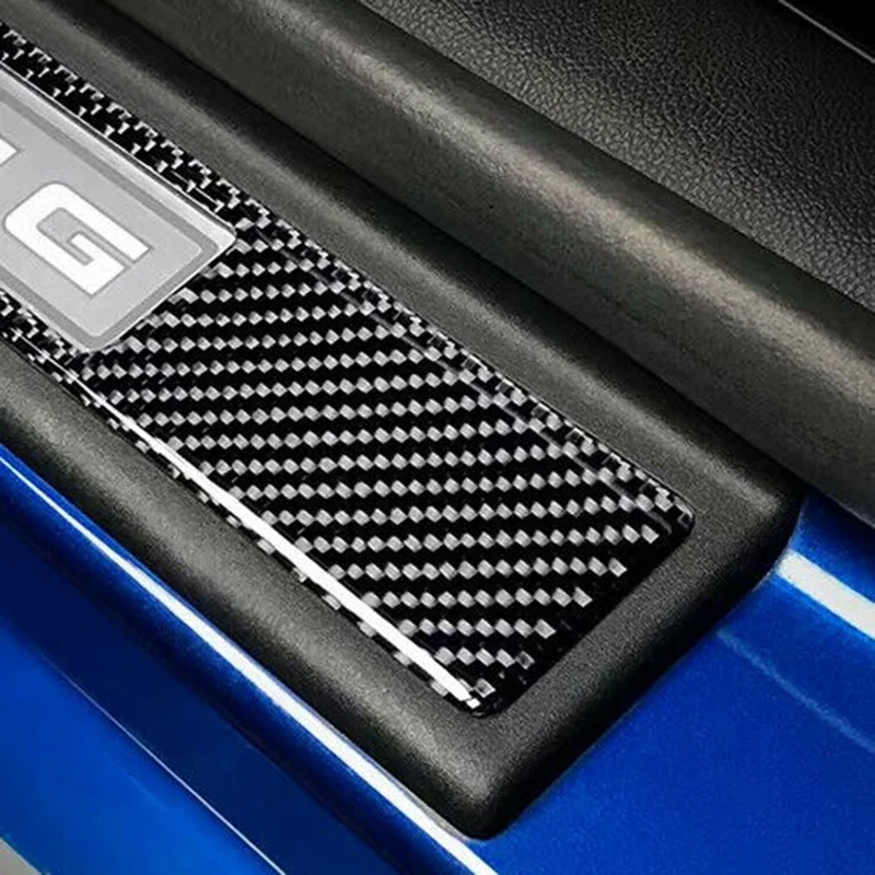 Fibra De Carbono Porta Sill Scuff Placa Guarda, Adesivo Guarnição para Ford Mustang 2015-2019
