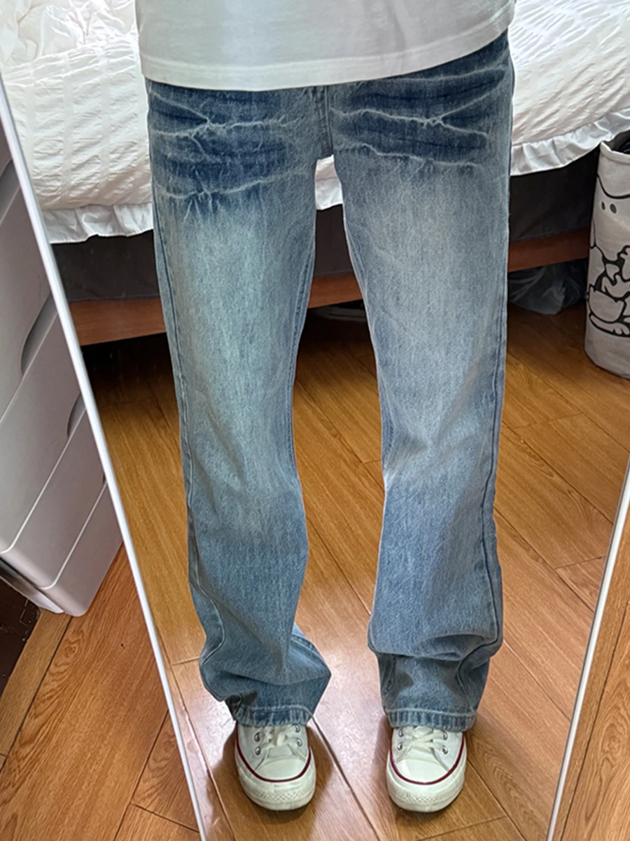 

Waed Lightning Pattern Men's Jeans Trendy Loose Flared Straight Leg Pants Youthful Sle Stand Fit Jeans Spring Collection