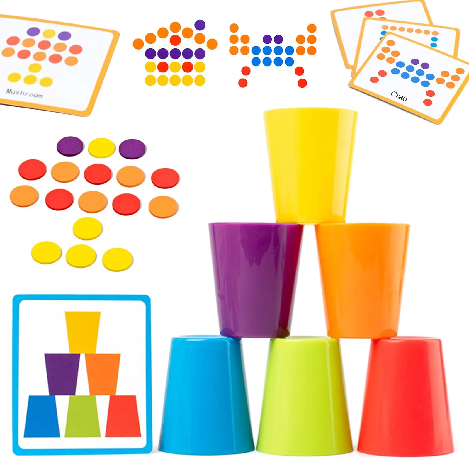 6Pcs Stacking Cups Game Color Sorting Cups Toys Kids Montessori Educational Color Matching Toys Parent-child Interactive Puzzle